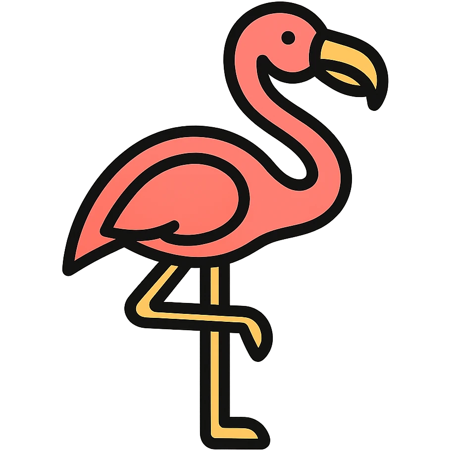 flamingo icon with a touch of color and bold outline emoji
