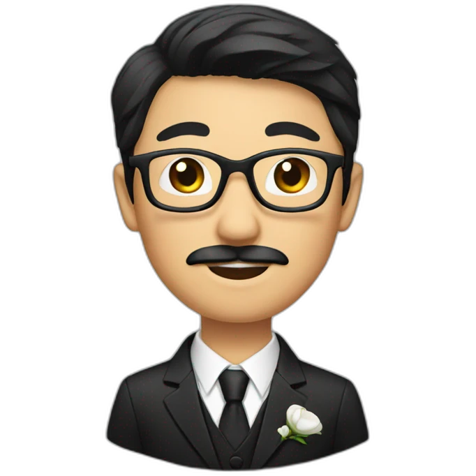 an asian groom with mustache with glasses with a black suit emoji
