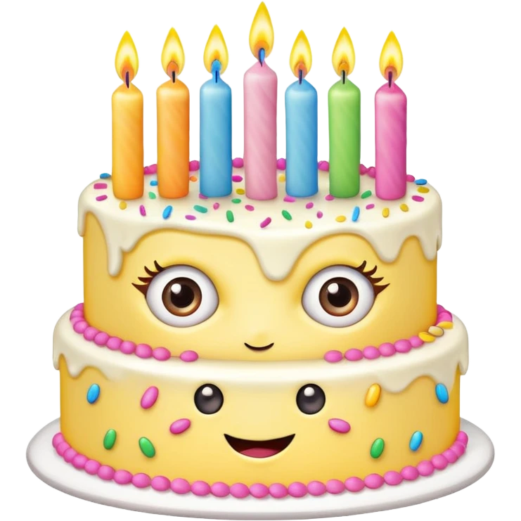birthday cake with eyes and candles emoji