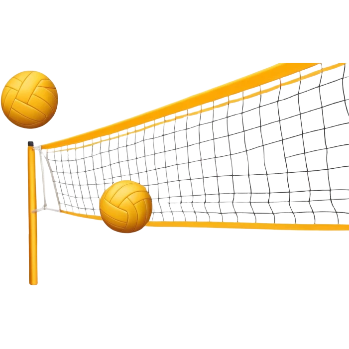 A close-up volleyball net with a ball hovering above it, set against the backdrop of a sandy volleyball court. The scene highlights the tension of an impending play, with the court lines clearly visible and a bright, sunny atmosphere surrounding the action. emoji