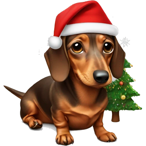 Dachshund with christmas cap and tree emoji