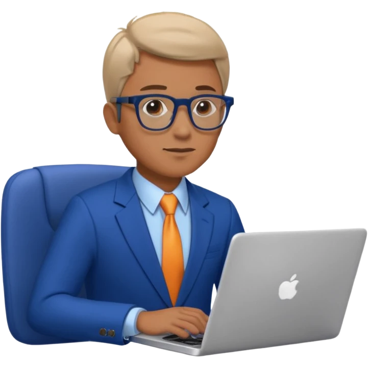 bussiness man technologist working on a laptop watching graphics emoji