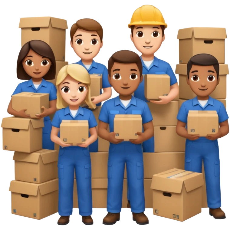 Generate a realistic emoji-style icon workers in a stoage room being efficient while packing emoji