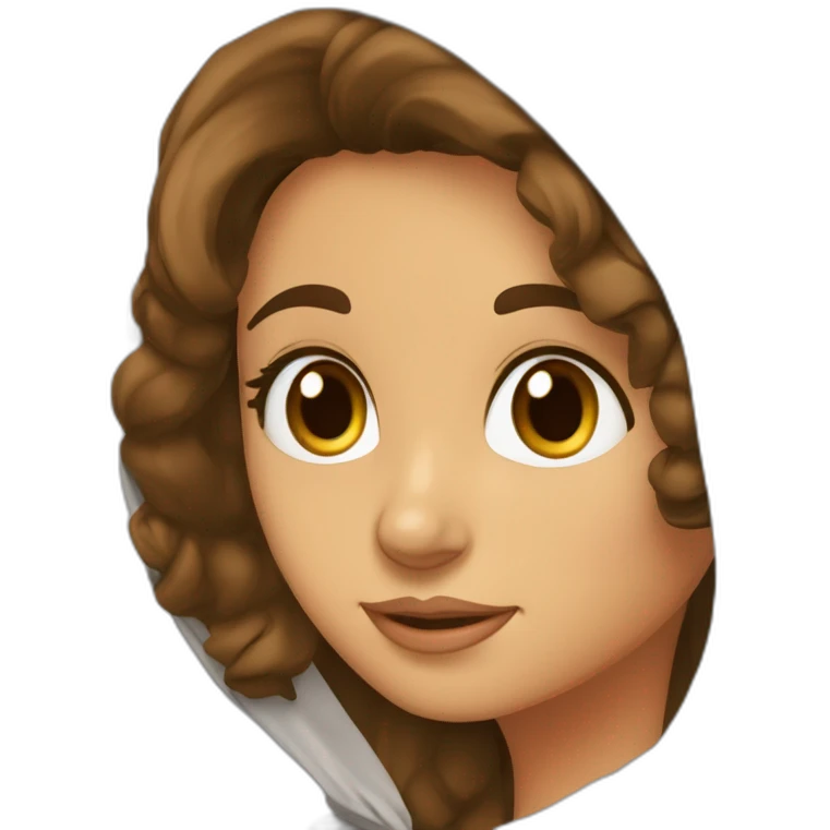 Fille arabe cheveux bouclés qui arrivent aux épaules front un peu grand yeux marron emoji