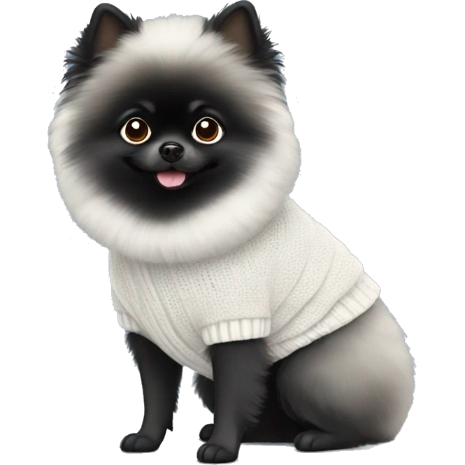 Black pomeranian wearing white sweater emoji