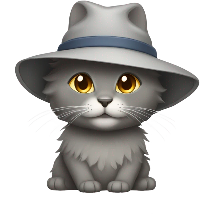 A grey fluffy cat wearing a sun hat emoji