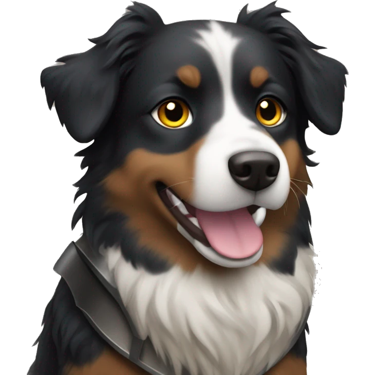 Small black australian shepherd dog with armor emoji