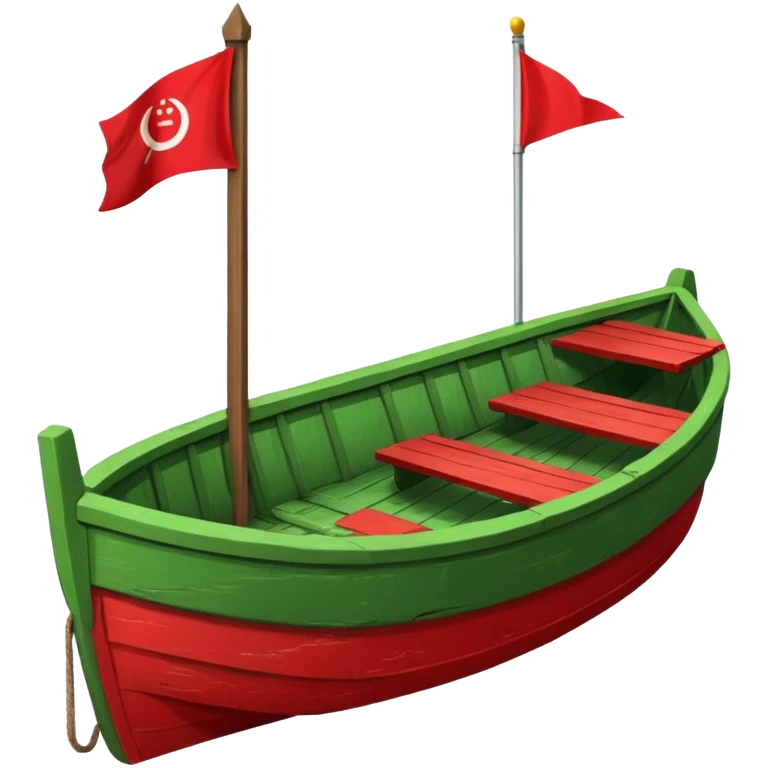 green boat in cartoon having a small place to live and a small red flag on it emoji
