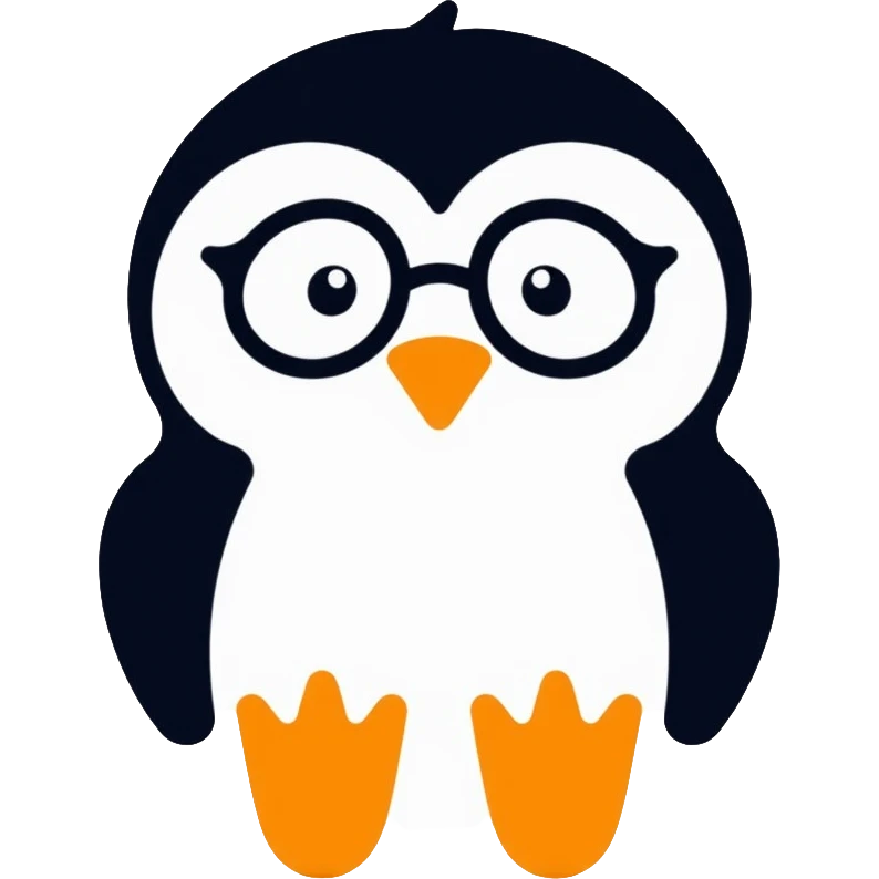 penguin head with round glasses, cute, smart looking emoji