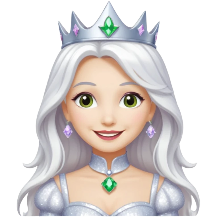 The Good Witch from Oz with long white hair, white sequin outfit emoji