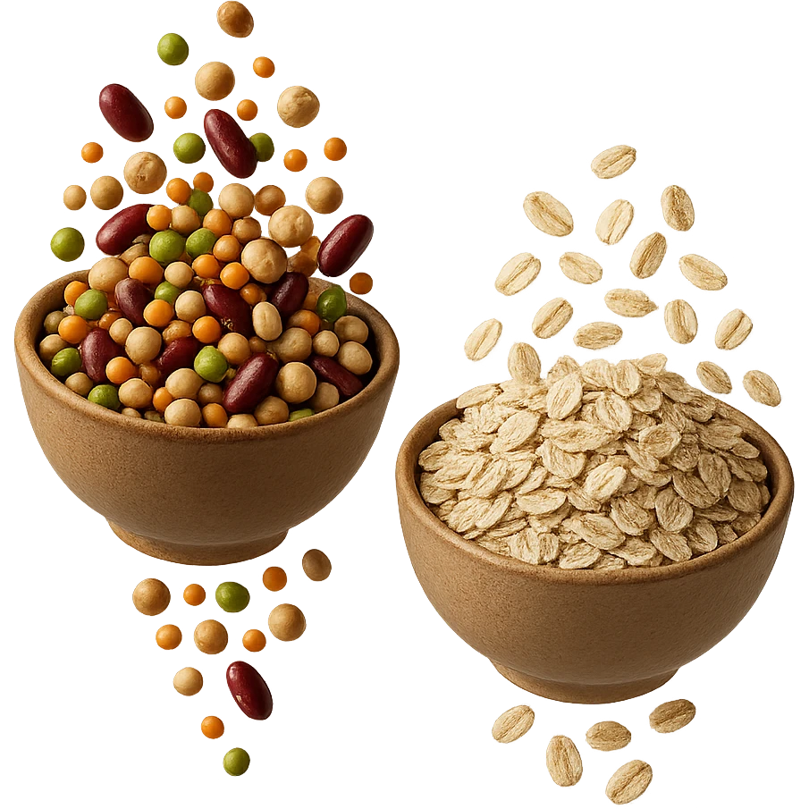 BOWL DI LEGUMI FLUTTUA IN ARIA INSIEME A BOWL DI FIOCCHI DI AVENA,  iperrealistico 4k emoji