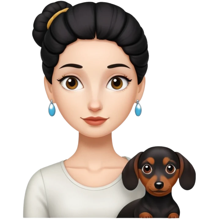 white  girl with black  bun, and a dachshund emoji