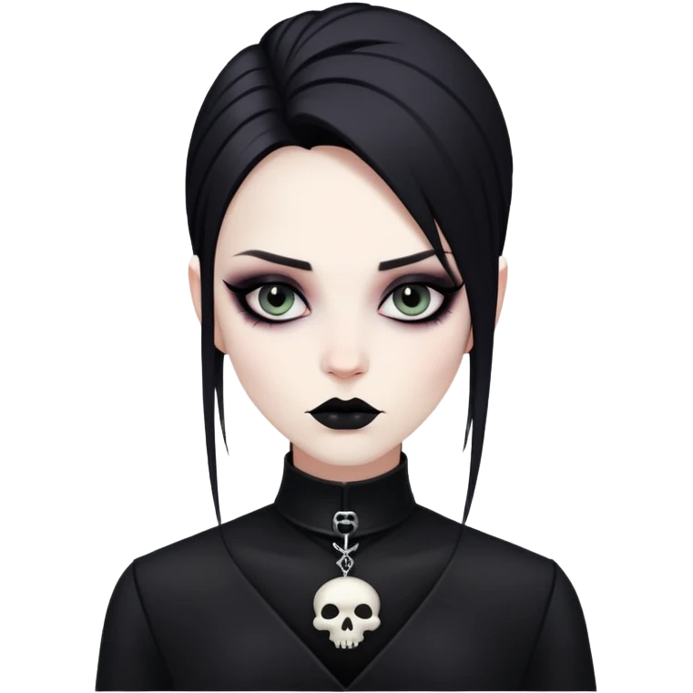 Goth person with pale face, black clothes, and dark makeup emoji