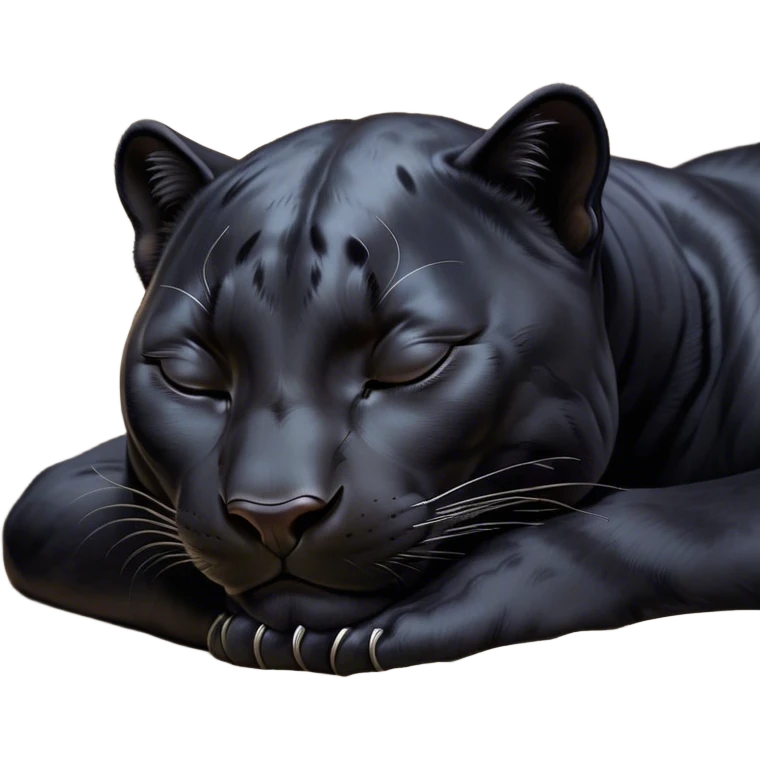 Meme-Worthy cute Sleeping black Panther Portrait Emoji, Head resting peacefully with a contented smile, showcasing a luxuriously sleek form and eyes gently closed in serene slumber, Simplified yet comically adorable features, highly detailed, glowing with a soft, drowsy dark light, high shine, relaxed and utterly lovable, stylized with an air of playful laziness, bright and heartwarming, soft glowing outline, capturing the essence of a sleeping black Panther that feels destined to become the next viral icon of adorable rest! emoji