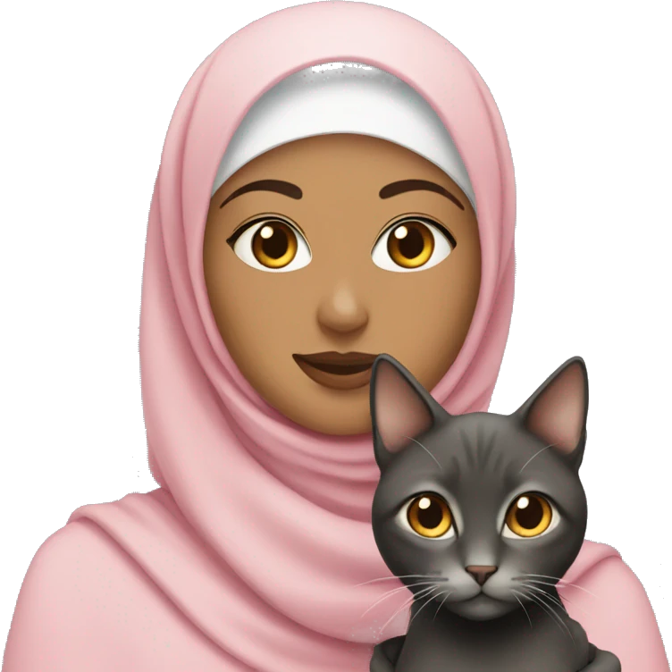 pretty woman with hijab holding a cat emoji