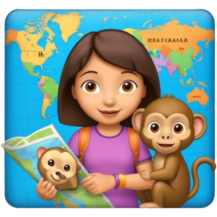 light skin dora the explorer with monkey and map emoji