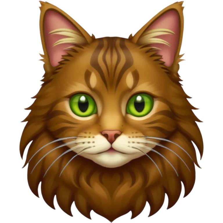 je veux un emoji chat main coon marron foncé  à poil long avec les yeux vert jaunes, je veux qu’il soit en entier assis stp  emoji