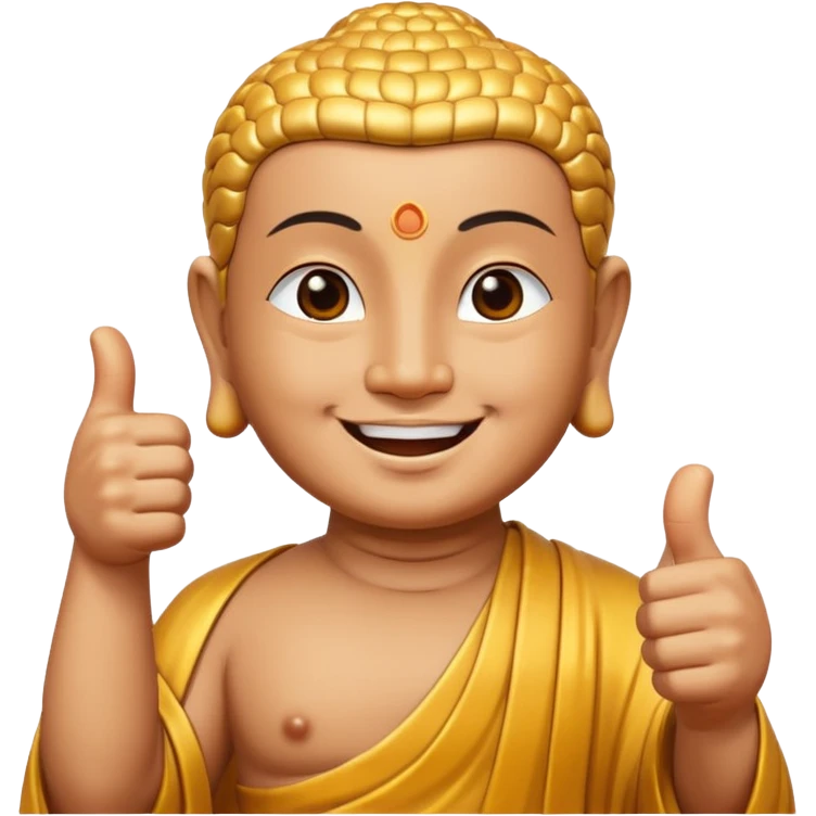 Buddha smiles and gives a thumbs up emoji