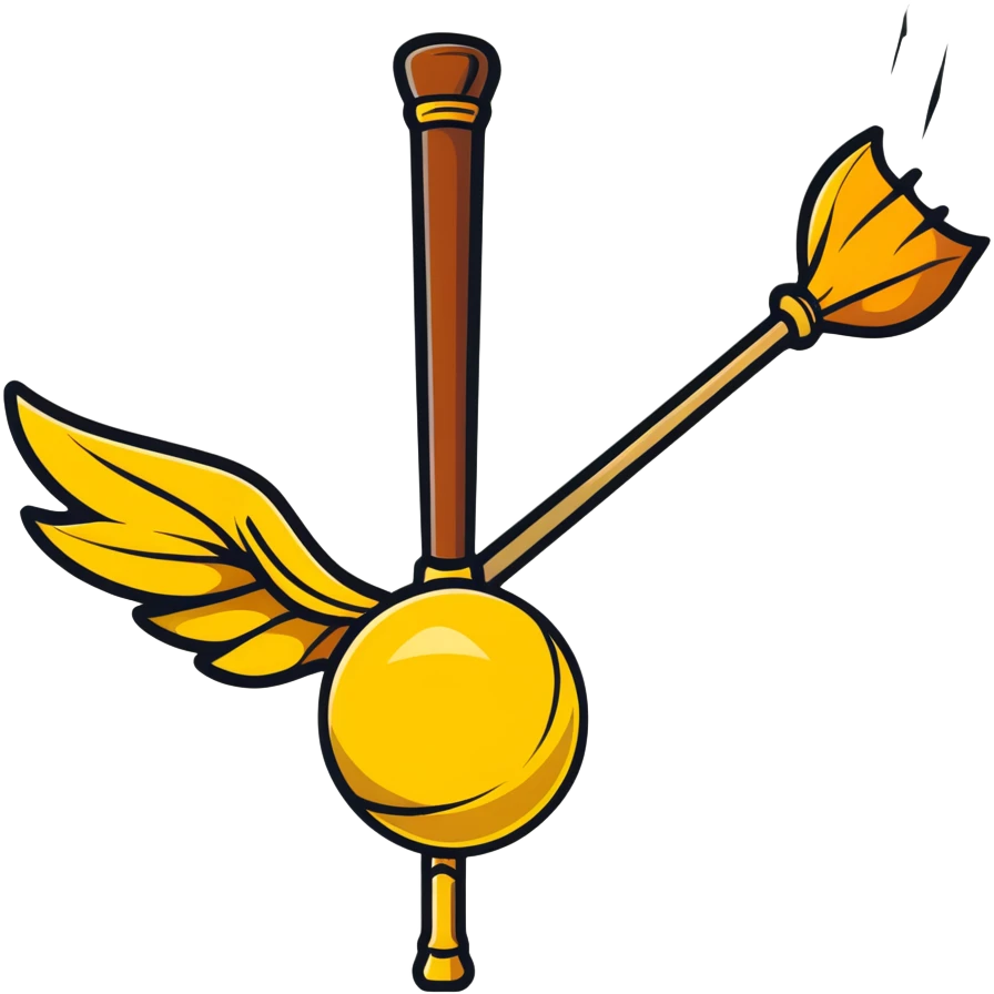 Quidditch broomstick and golden snitch emoji