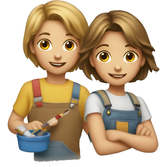 girl and boy painting emoji