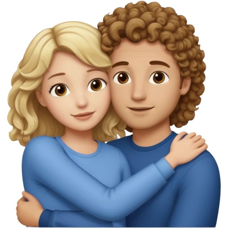blonde girl with straight hair and medium toned guy with brown curly hair hugging emoji