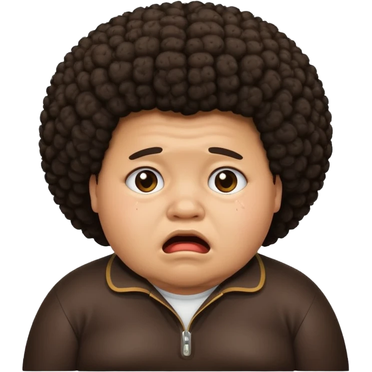 dark brown fat boy with afro crying emoji