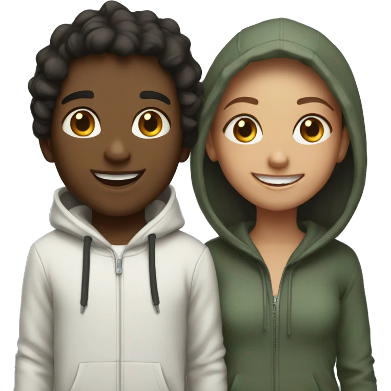 boy and girl in hoodies smiling emoji