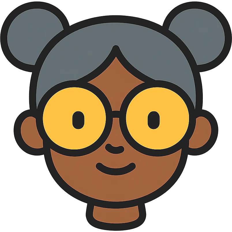 african american girl head with oversize glasses and gray hair in bunches, color outline icon emoji
