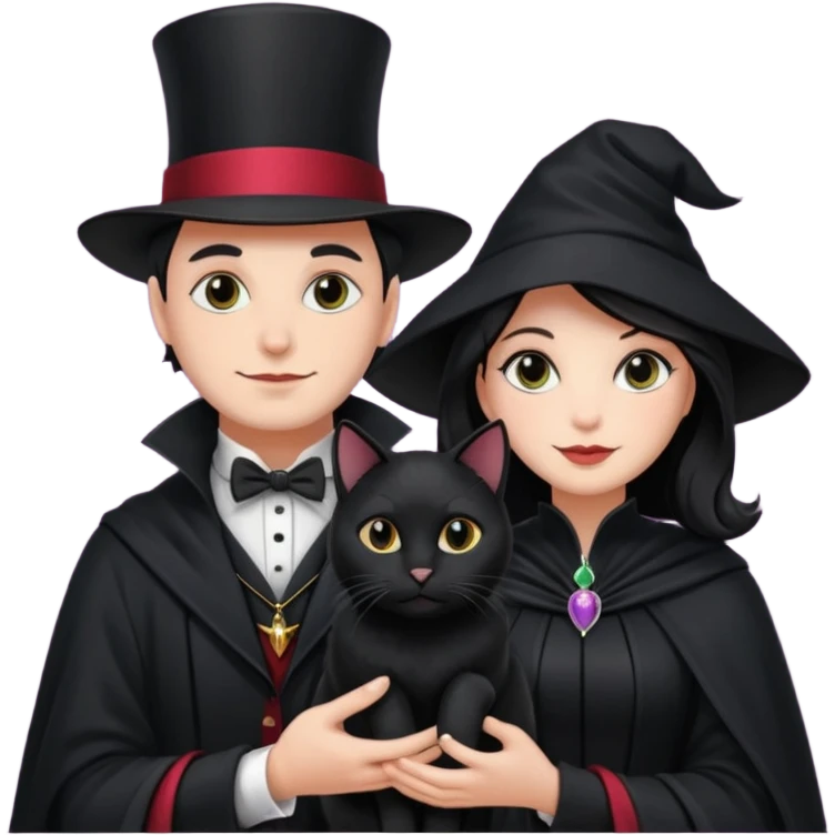 magician couple and their pet cat emoji