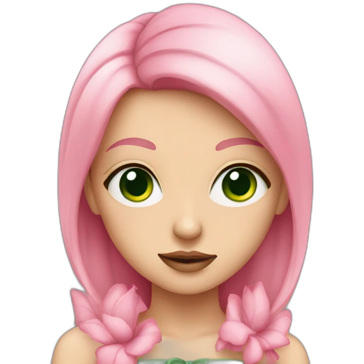 Girl with pink rose green eyes emoji