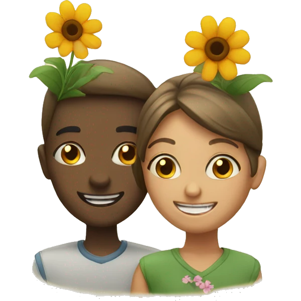 two smiling with flowers emoji