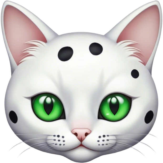 white cat with big black spots and green eyes emoji