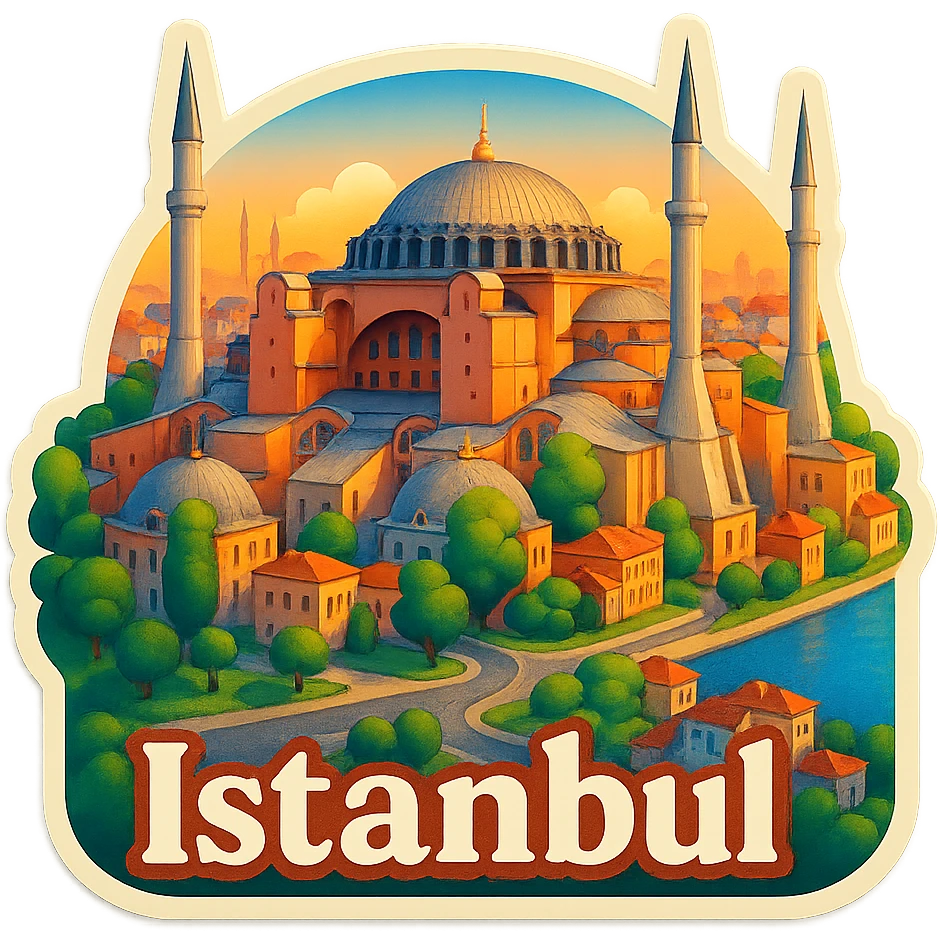 Isometric illustration of Istanbul, featuring photorealistic Hagia Sophia emoji