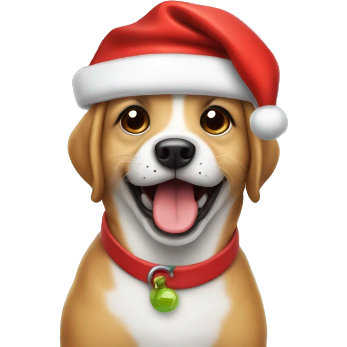A cute happy dog wearing Santa hat emoji