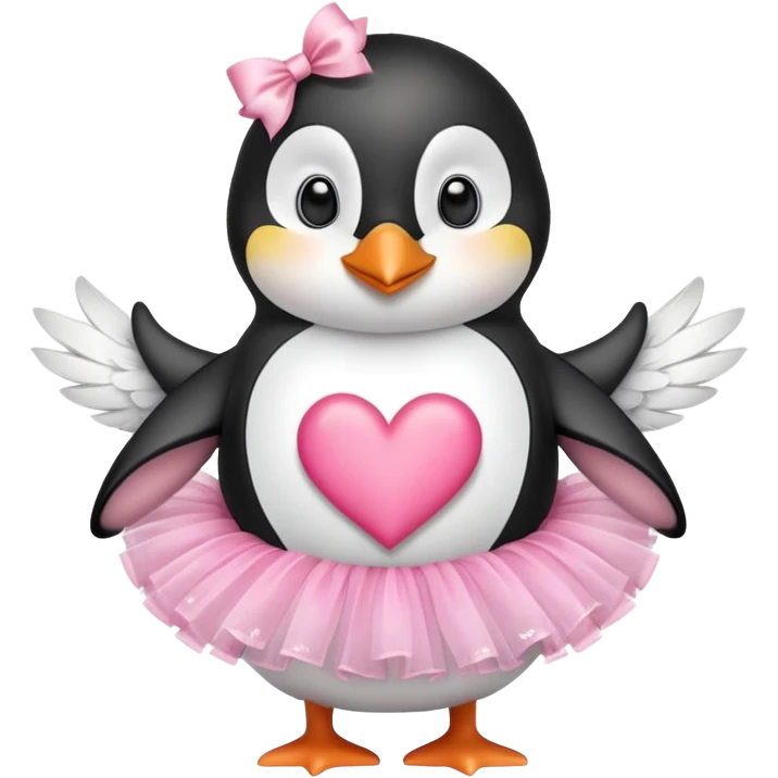 Pinguin making hearts with hands in a pink tutu emoji