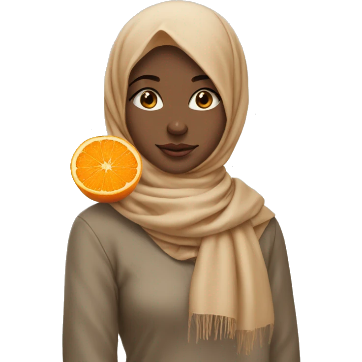 girl with beige scarf orange fruit hijab pin emoji