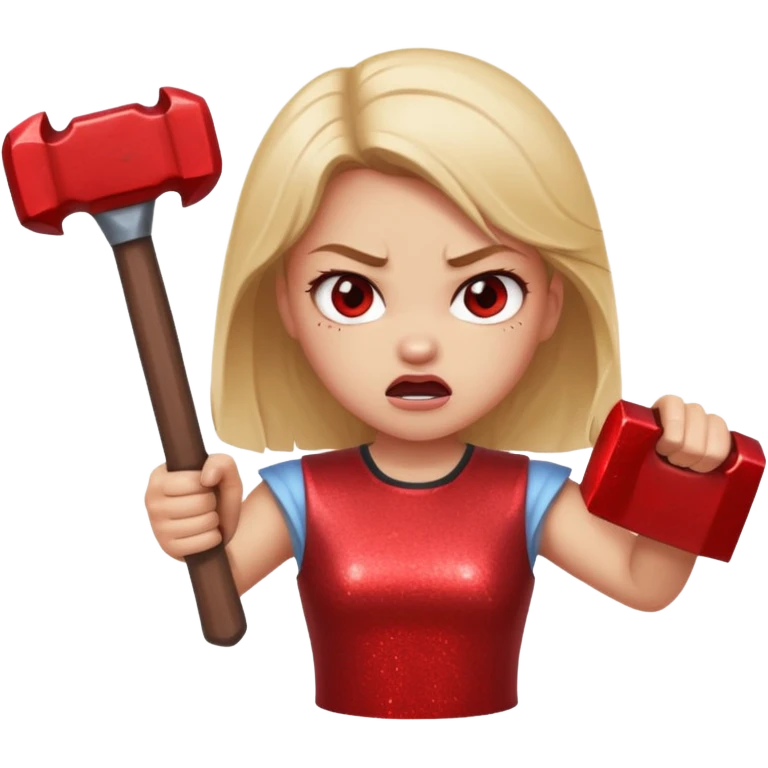 red glitter angry girl with a giant hammer emoji