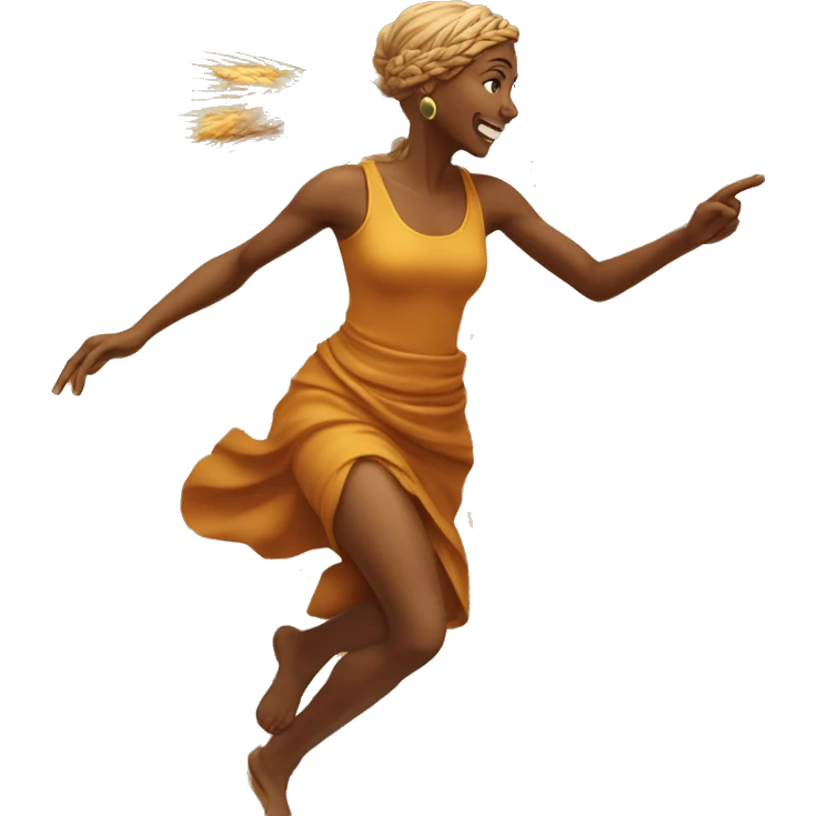 harvest goddess sprinting with wheat, with a large stride and arms outstretched emoji