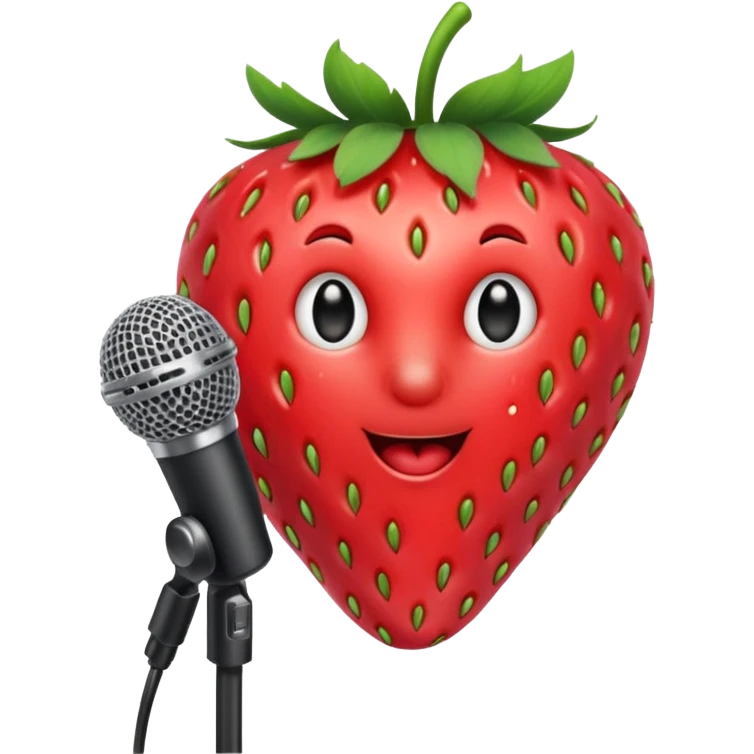 A strawberry holding mic emoji
