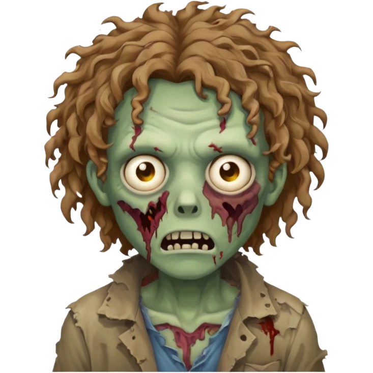 um zombie com cabelo cacheado meio castanho bagunçado  emoji