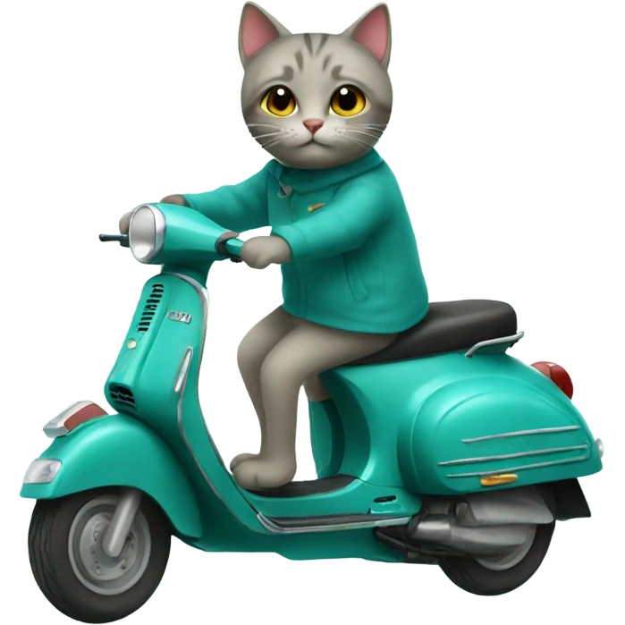Cat riding a teal Vespa emoji
