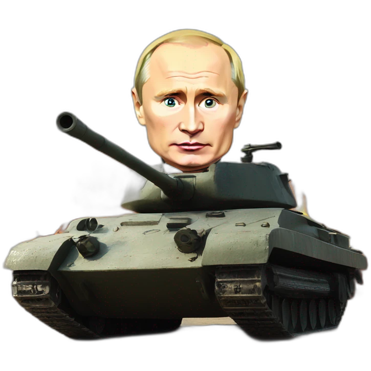 sad vladimir putin in burning wooden t34 tank firing banana ammo emoji