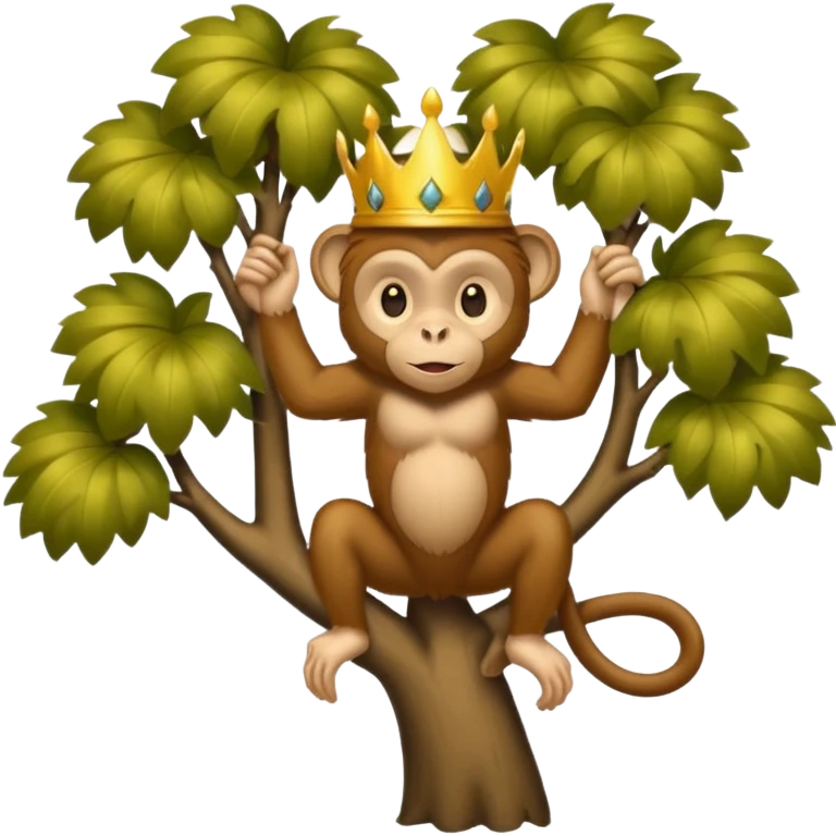 Kral taçlı ağaca çıkmış maymun emoji