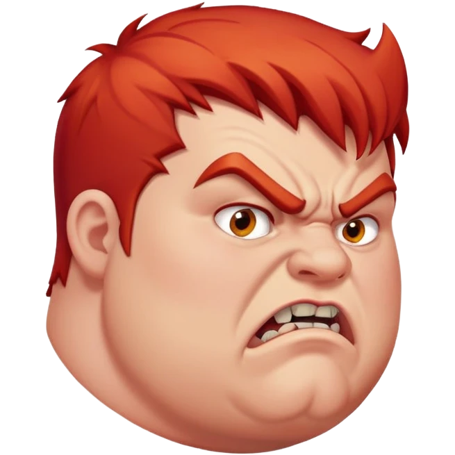 chubby young angry man in profile view with red hair and sharp fangs emoji