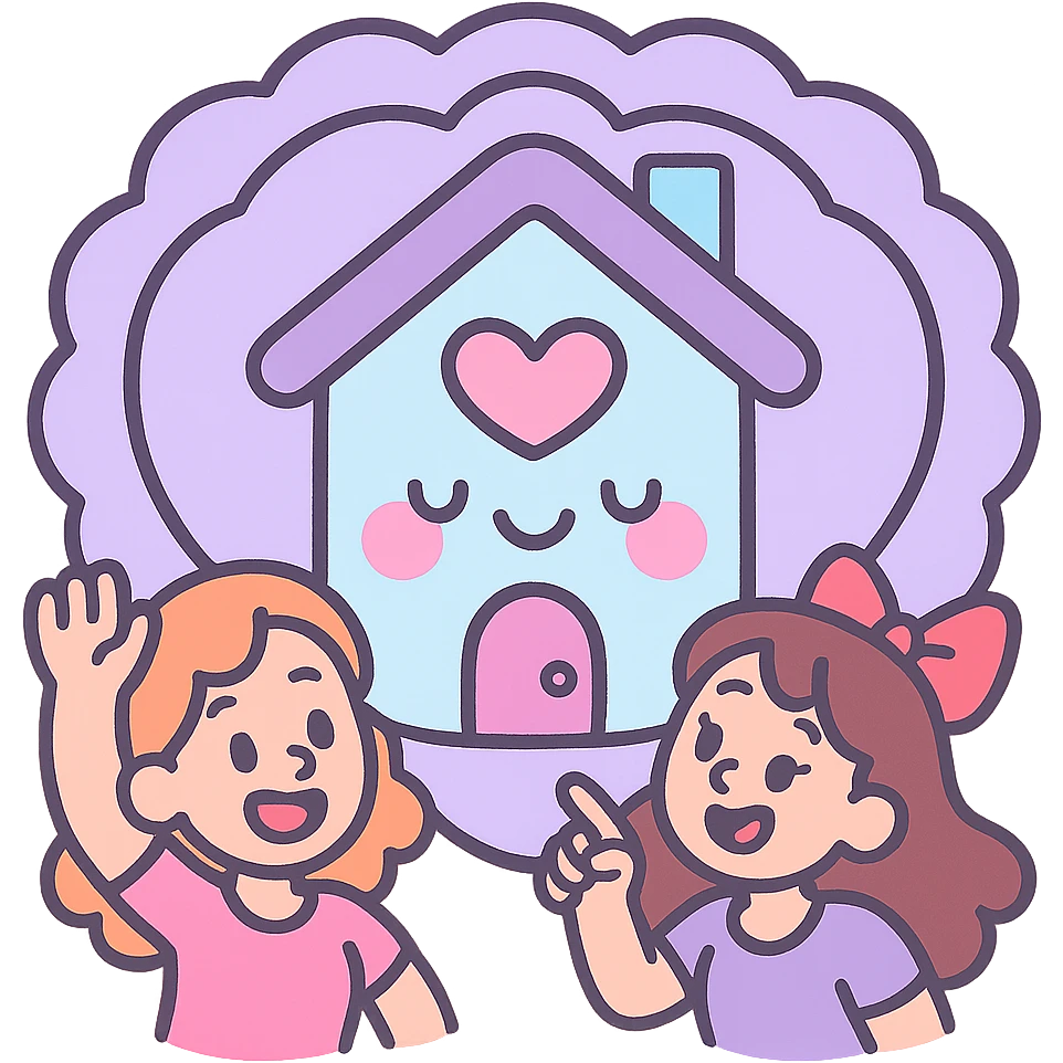 house button in coquette style, pastel blue and lavender, soft shading, whimsical and girly emoji