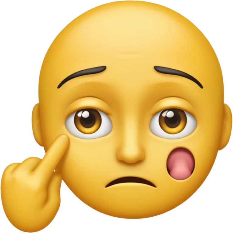 cynical yellow emoji pulling down one eyelid with finger, skeptical expression emoji
