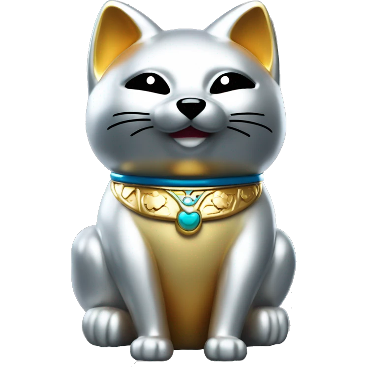 fully chrome fox statue in the form of maneki neko emoji