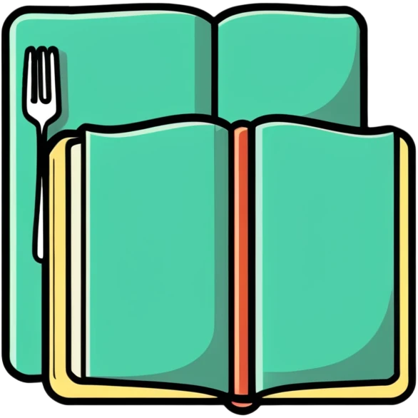 Closed cookbook with a fork and spoon symbol on the cover – collection of recipes emoji