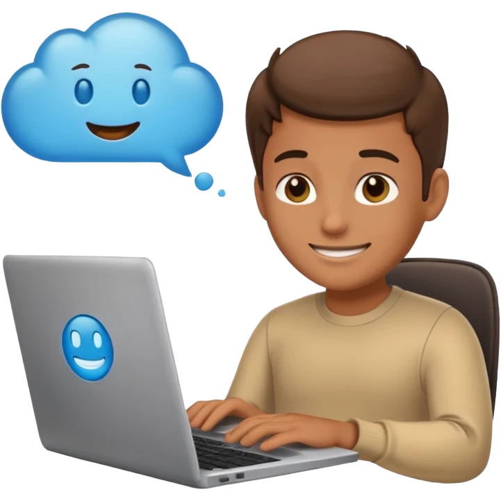 programmer emoji with laptop, with a thought bubble emoji
