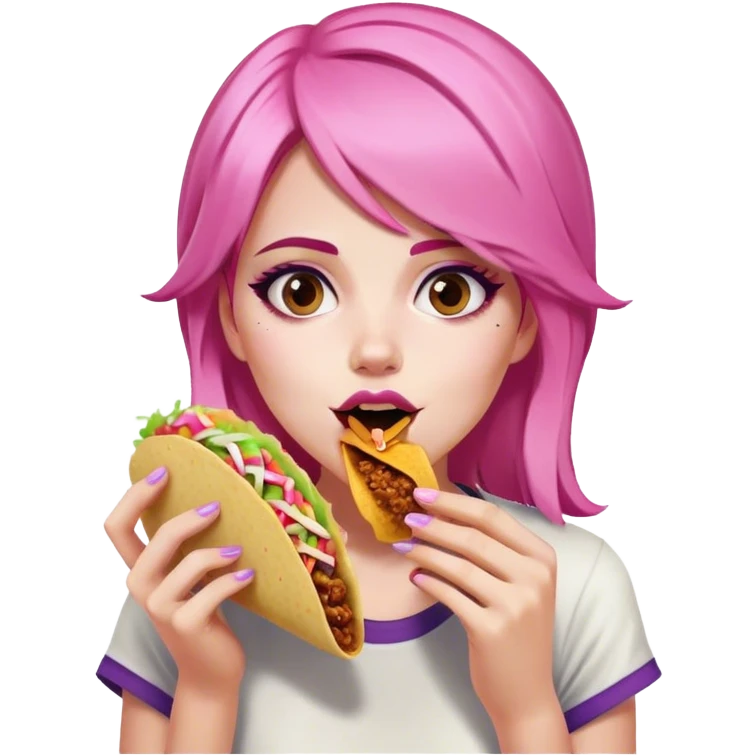 A girl with pink hair eating Taco Bell  emoji